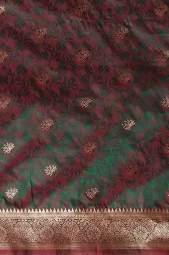 maroon woven design zari banarasi silk blend saree