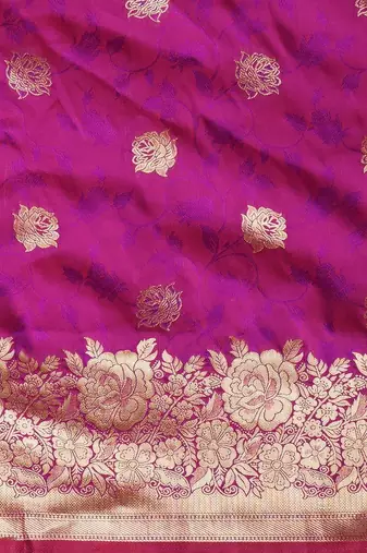 magenta floral zari banarasi silk blend saree