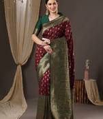brown woven design zari banarasi silk blend saree