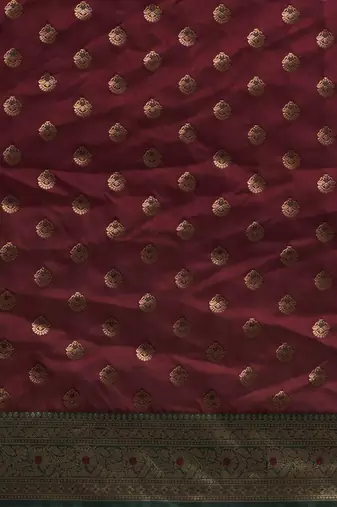 brown woven design zari banarasi silk blend saree