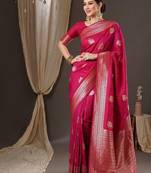Pink woven design zari silk blend banarasi saree