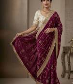 purple floral zari satin designer saree