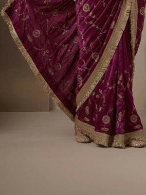 purple floral zari satin designer saree 4