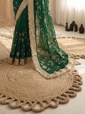 green floral zari satin designer saree 4