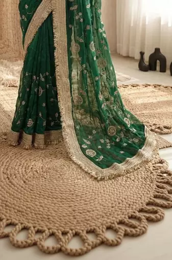 green floral zari satin designer saree