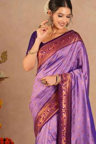 Purple woven design zari silk blend paithani saree