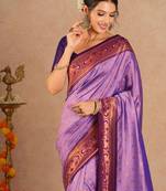 Purple woven design zari silk blend paithani saree