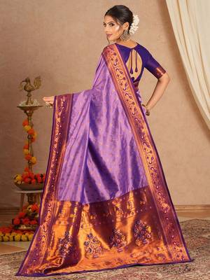 Purple woven design zari silk blend paithani saree 4