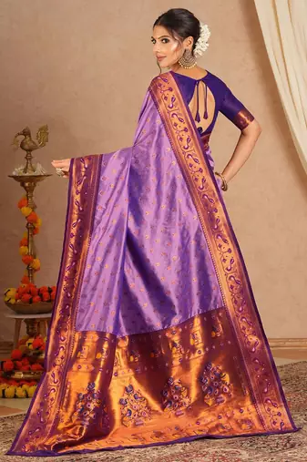 Purple woven design zari silk blend paithani saree