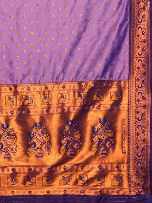 Purple woven design zari silk blend paithani saree 5