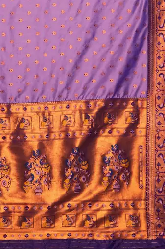 Purple woven design zari silk blend paithani saree