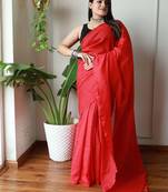 red cotton blend khadi saree with blouse