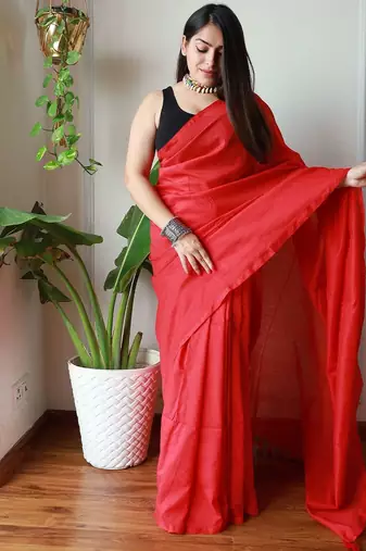 red cotton blend khadi saree with blouse