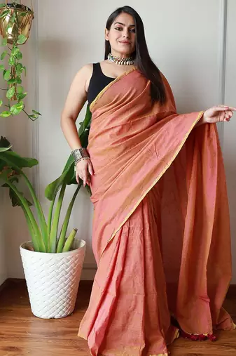 peach cotton blend khadi saree