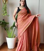 peach cotton blend khadi saree