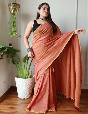 peach cotton blend khadi saree 2