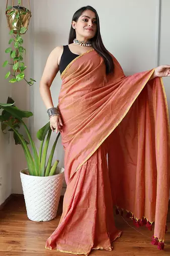 peach cotton blend khadi saree