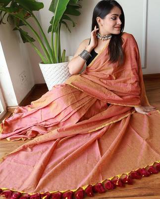 peach cotton blend khadi saree 4