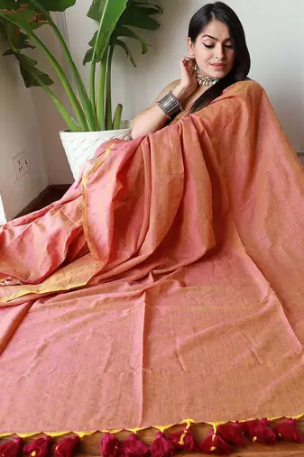 peach cotton blend khadi saree