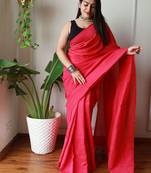 pink cotton blend khadi saree with blouse