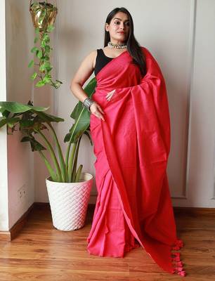 pink cotton blend khadi saree with blouse 2