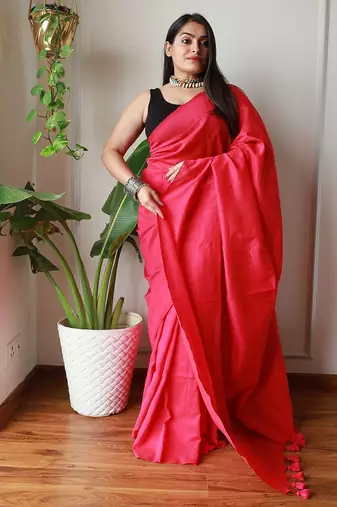 pink cotton blend khadi saree with blouse