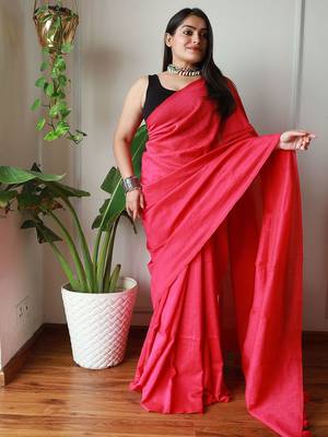 pink cotton blend khadi saree with blouse 3