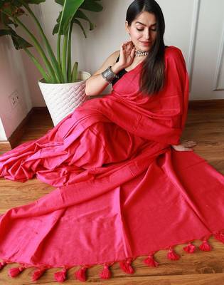 pink cotton blend khadi saree with blouse 4