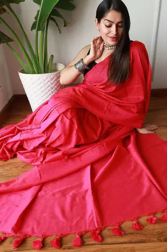 pink cotton blend khadi saree with blouse