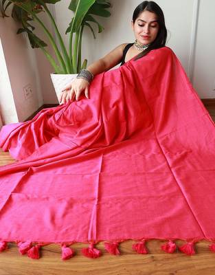 pink cotton blend khadi saree with blouse 5