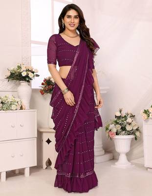 burgundy embellished gotta patti saree 1