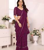 burgundy embellished gotta patti saree