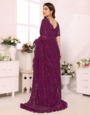 burgundy embellished gotta patti saree 2