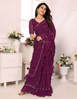 burgundy embellished gotta patti saree 3