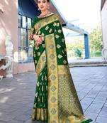 green ethnic motifs woven design zari art silk blend banarasi saree