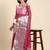 magenta & silver-toned floral embroidered sequin organza saree