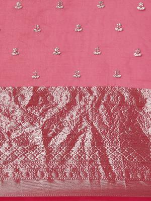 magenta & silver-toned floral embroidered sequin organza saree 4