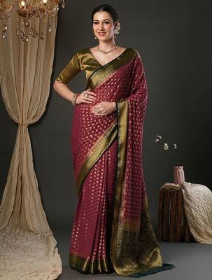 maroon woven design zari georgette kanjeevaram saree 1