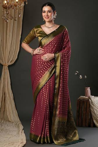 maroon woven design zari georgette kanjeevaram saree