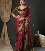maroon woven design zari georgette kanjeevaram saree