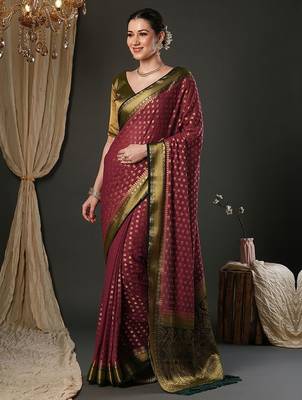 maroon woven design zari georgette kanjeevaram saree 2