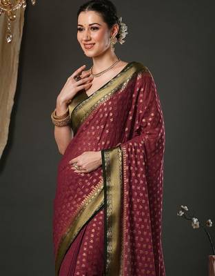 maroon woven design zari georgette kanjeevaram saree 4