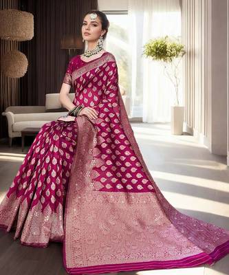 magenta woven design zari organza banarasi saree 3