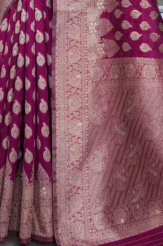 magenta woven design zari organza banarasi saree