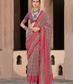 Pink ethnic motifs festive wear pink silk blend banarasi saree with matching blouse