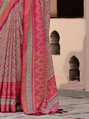 Pink ethnic motifs festive wear pink silk blend banarasi saree with matching blouse 3