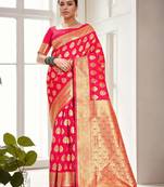pink woven design zari banarasi silk blend saree