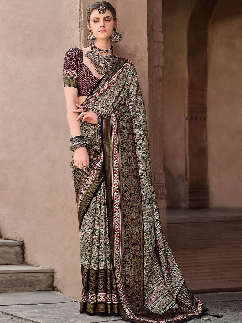Black ethnic motifs zari silk blend banarasi saree