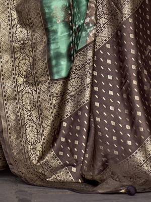 sea green sea green & brown ethnic motif woven design zari banarasi silk blend saree 4