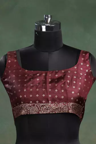 grey & maroon geometric woven design zari banarasi silk blend saree